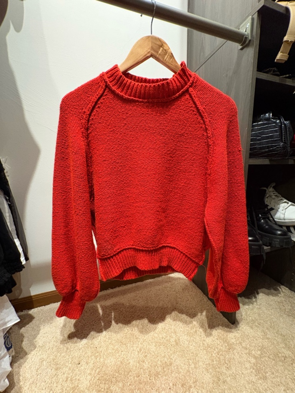 Free People Red Textured Turtleneck Sweater